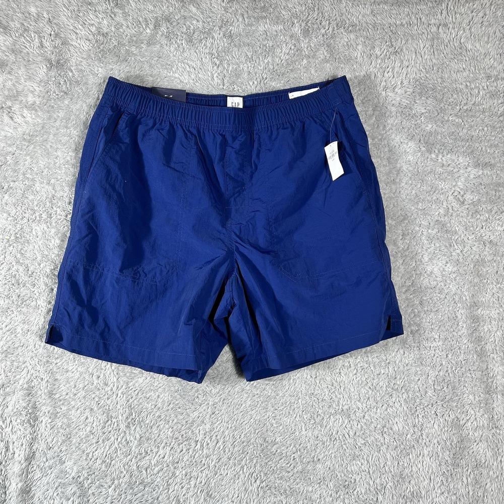 Gap 7" Hybrid Easy Shorts Mens Large Blue Elastic Waist Flat Front Performance